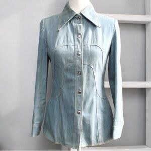 Gina Teresa Vintage 1970's Blue Denim Snap Button-Up Jean Jacket Size Small